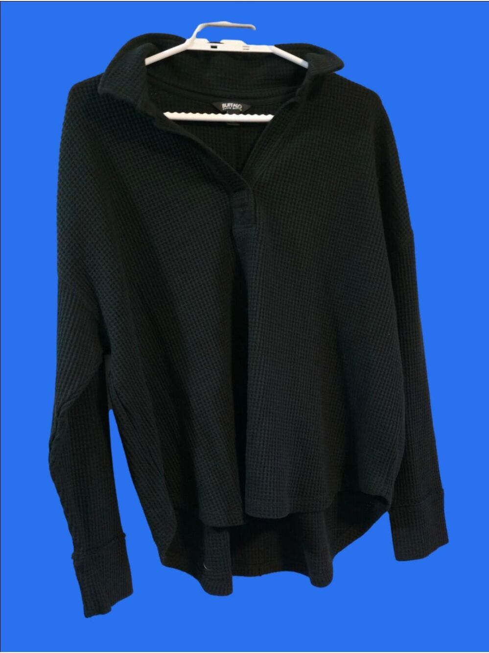 4/$67 Deal! Buffalo David Bitton Black Waffle Knit Henley Top